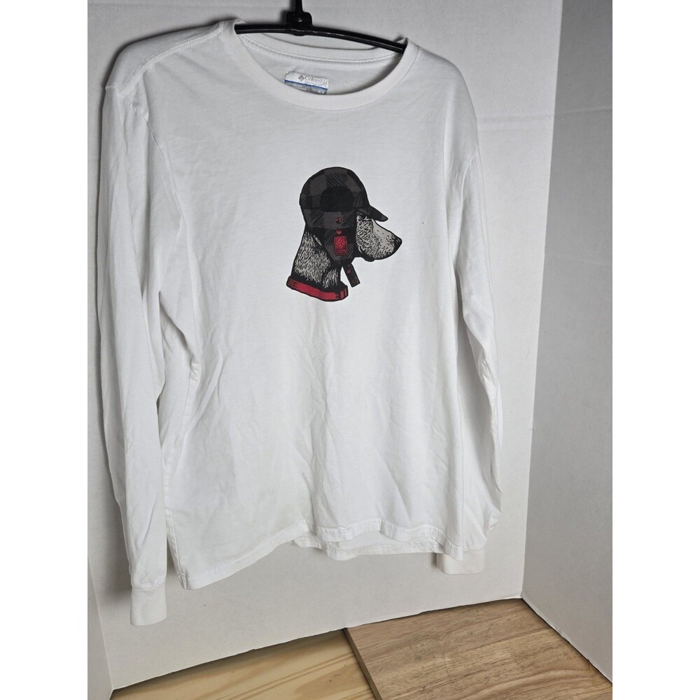 Columbia Dog With Hat Long Sleeve T-shirt Mens Medium